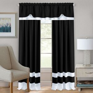 Darcy Black Solid Contemporary Window Curtain Panel: 58" x 36", 58" x 14", Tier